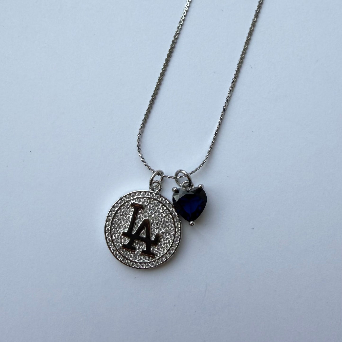 Silver CZ LA Medallion Necklace